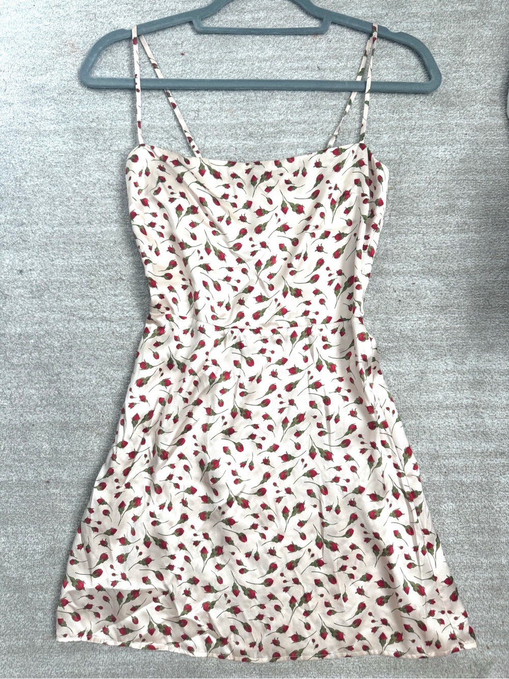Reformation Cream Mini Dress with Red Rose Print